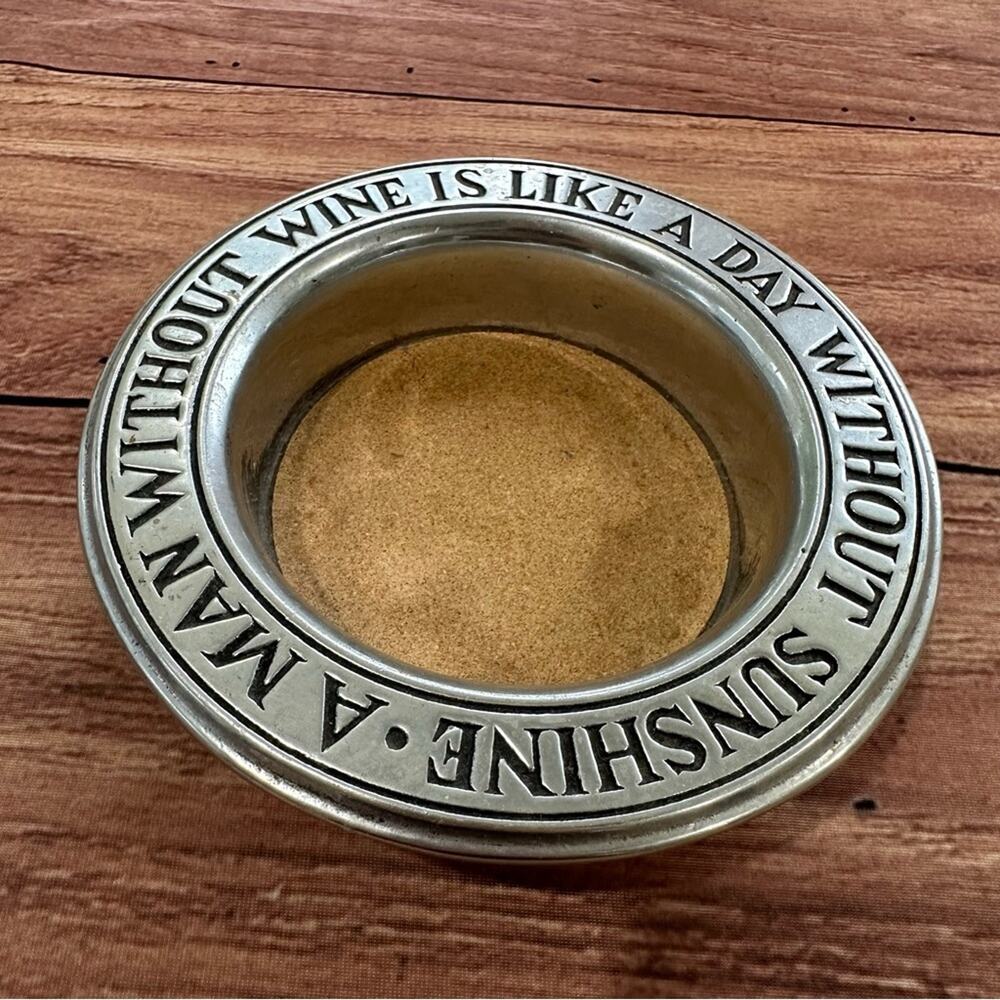 Vintage Pewter Bottle Holder - A Man Without Wine Is Like A Day Without Sunshine